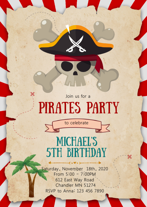 Pirates Birthday Party Invitation Template Postermywall