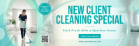 蓝绿色 Cleaning Service Promotion Twitter Banner Template