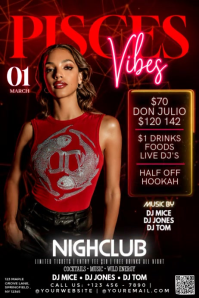 Pisces Vibes Red Night Party Poster template
