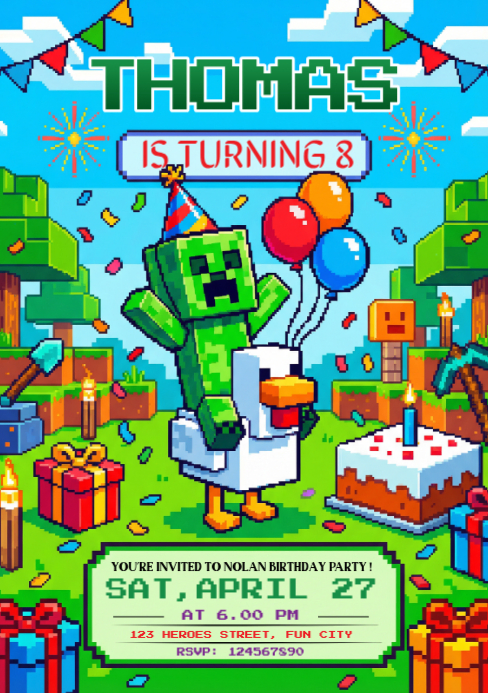 Copy of Pixel Birthday Invitation A5 | PosterMyWall