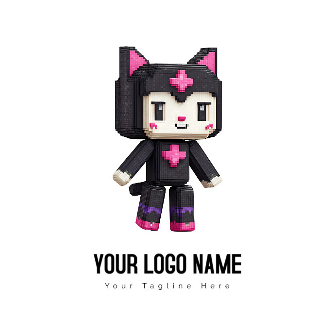 Pixel Cat In Black Outfit Logo 徽标 template