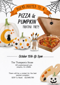白色 Pizza and Pumpkin Painting Party A4 Template