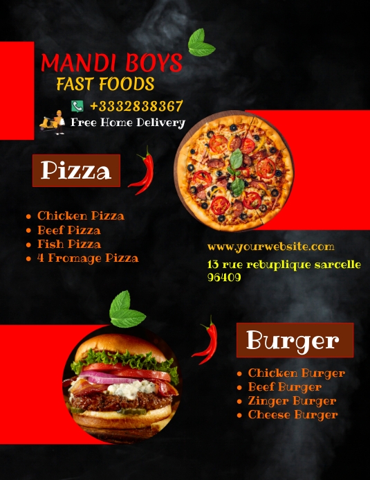 Pizza And Burger Menu Card Template PosterMyWall Pizza and burger menu card template postermywall