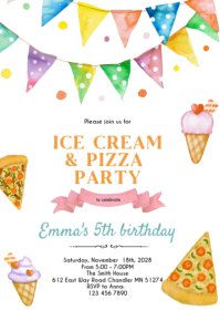 Pizza and Ice Cream Party Invitation A6 template