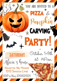 Pizza And Pumpkin Carving Party Invitation A6 template