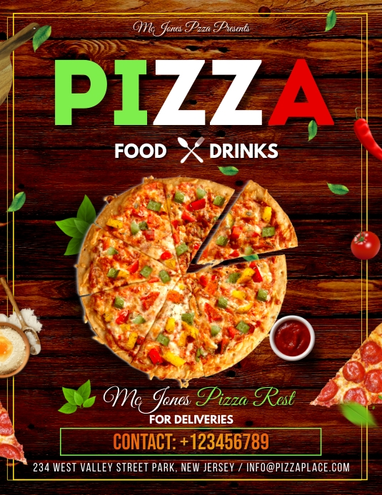 pizza flyer template design Folheto (US Letter)
