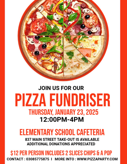 Pizza Party Raffle Pizza Fundraiser Flyer Editable Template | PosterMyWall