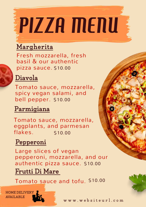 Pizza menu, restaurant menu A2 template