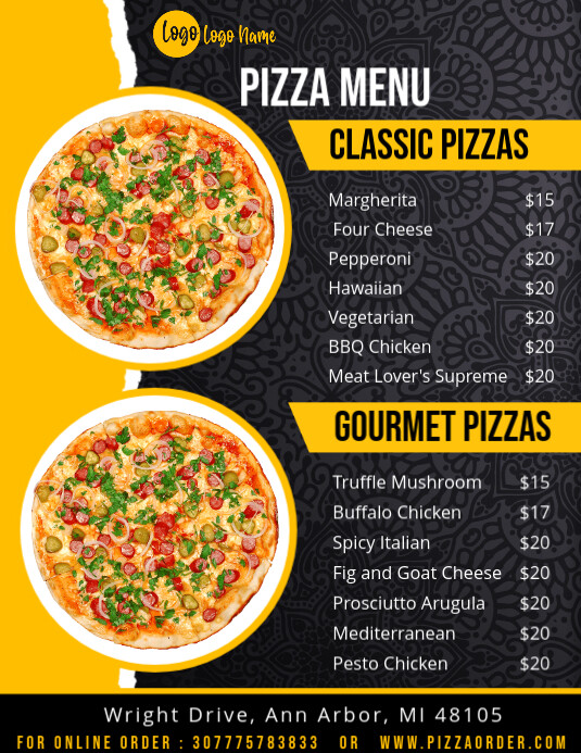 pizza menu Flyer (US Letter) template