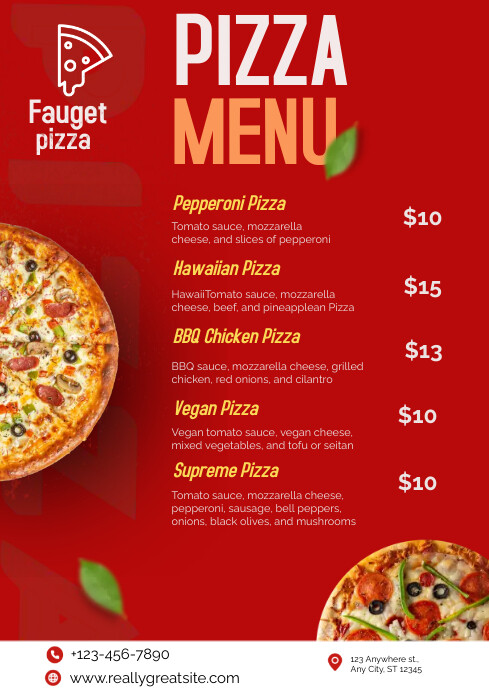 pizza menu A4 template
