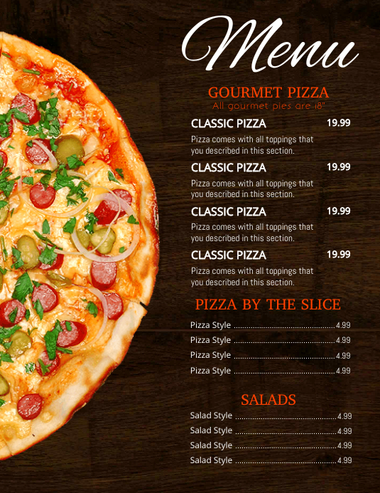 Menu Pizza Vorlage Postermywall