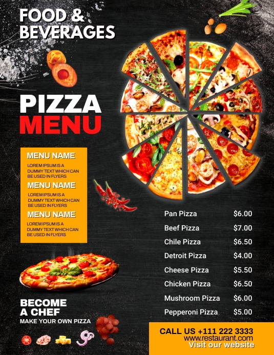 Editable Pizza Menu.pdf Plantilla de PIZZA MENU | PosterMyWall