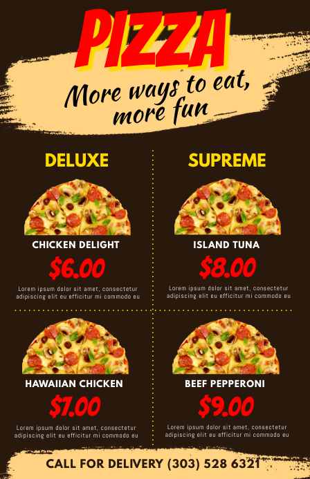 Pizza Menu Flyer Vorlage Postermywall