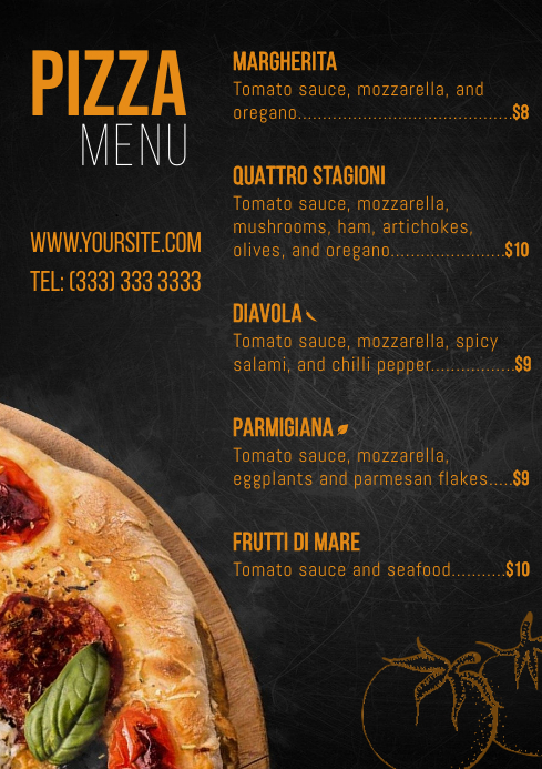 Pizza Menu Table A4 Card Template PosterMyWall