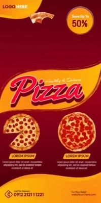 Pizza Menu Video Flyer Rollbanner 3 stopy × 6 stóp template