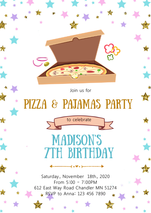 Modele Invitation Anniversaire Pyjama Pizza Postermywall Modele Invitation Anniversaire Pyjama Pizza Postermywall