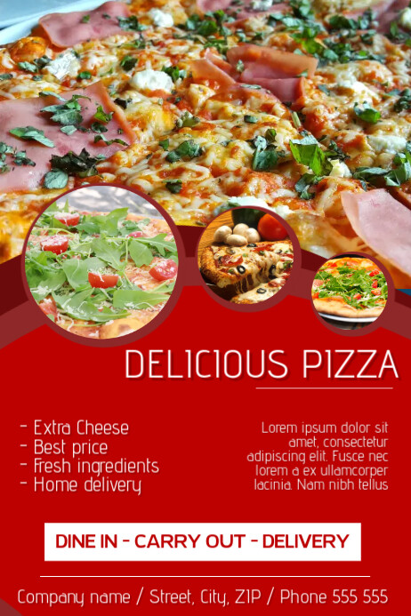 Pizza Restaurant Flyer Red Template Postermywall