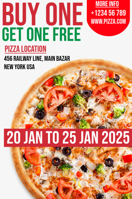 Pizza restaurent sale poster buy one get one free template