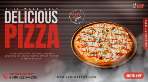 Brown Pizza Twitter Post Design Twitter-opslag Template