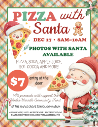 Pizza with Santa Flyer: Holiday School Fundraiser, Folheto (US Letter) template