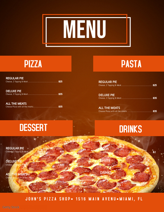 Pizzeria Menu Flyer Design Template Postermywall