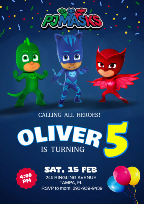 Copia de PJ mask birthday invitation | PosterMyWall