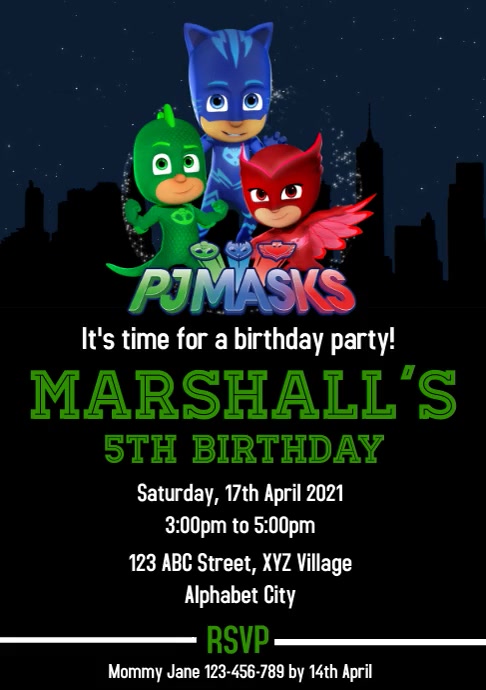 pj masks birthday invitation template postermywall
