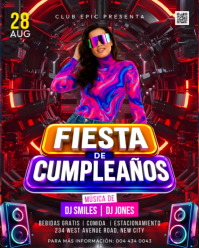 Plantilla de diseño de póster y folleto para invitación a fiesta de cumpleaños en discoteca con músi Instagram Portrait template