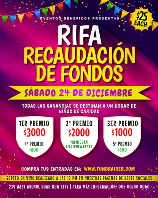 Plantilla De Volante De Invitación Para Evento De Rifa De Recaudación ...