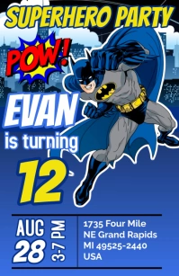 Plantilla  invitación de cumpleaños batman Half Page Wide template