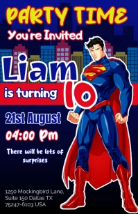 Plantilla  invitación cumpleaños superman Media Página Ancho template