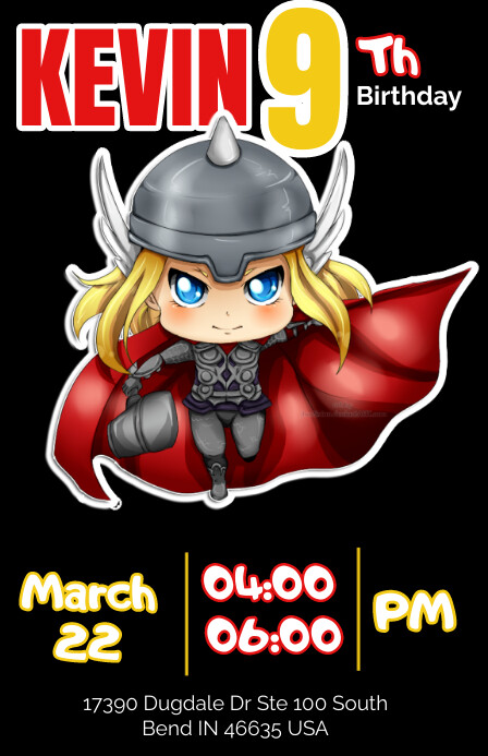 Plantilla  invitación de cumpleaños Thor Szeroki pół strony template