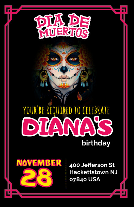 Plantilla para invitación día de muertos Meia página larga template