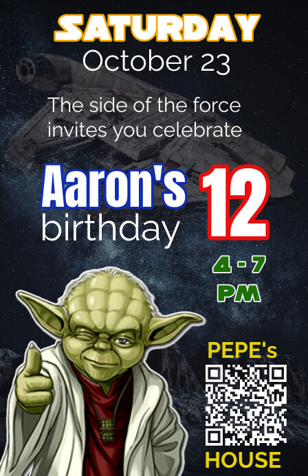 Plantilla para invitación Star Wars Yoda Szeroki pół strony template