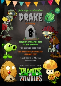 Black Plants vs Zombies Birthday Party A4 Template