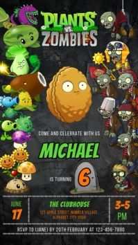 Plants Vs Zombies Birthday Invitation Instagram Story template