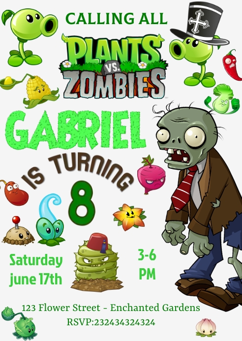 Pvz Note Templete Plants Vs Zombies Birthday Party Template | PosterMyWall