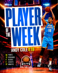 Player of the Week basketball best athlete game stats points rebounds blocks announcement online pos Instagram Portrait template