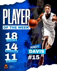 Player of the week basketball nfl athlete profile statistics points rebounds editable flyer template Instagram Portrait
