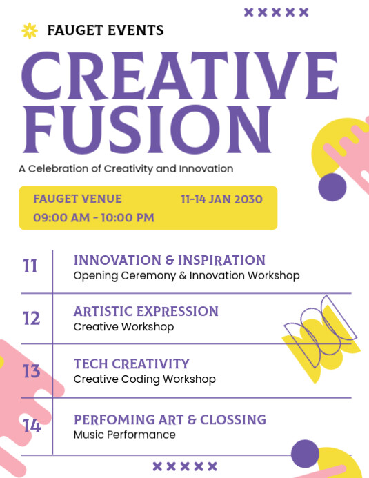 Copy of Playful Creative Fusion Event Schedule List Flyer Template (Us ...