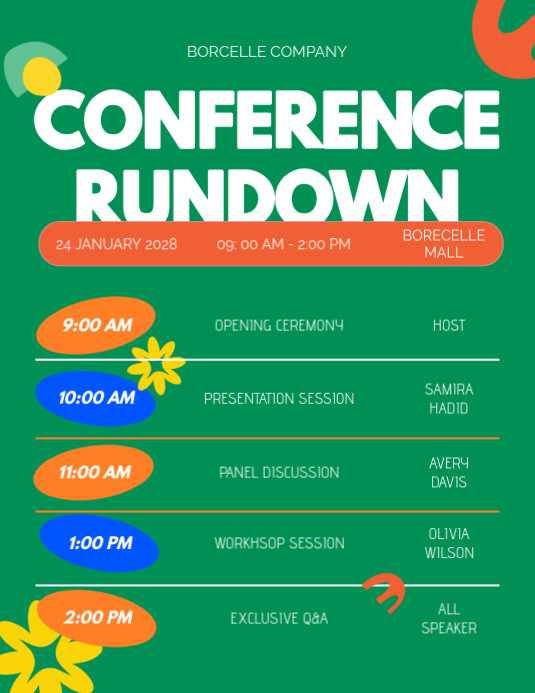 Modèle Playful Green Conference Event Rundown Flyer Template (Us Letter ...