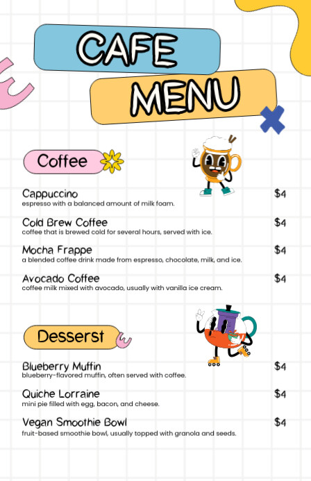Playful Grid Cafe Menu List Template (Half Page Wide) | PosterMyWall