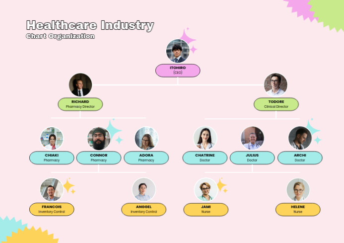 Program Form Organization Chart Example Health Care Playful Healthcare Industry Organization Chart (A4 Landscape) Template ...