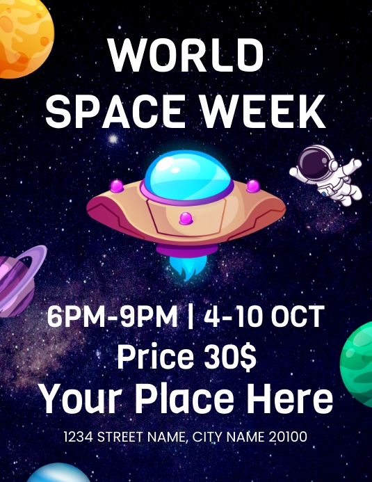 Playful Illustrative World Space Week Event Template | PosterMyWall