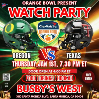Playoff Quarterfinal At The Orange Bowl: Oregon Vs. Texas Watch Party Template. Instagram Post