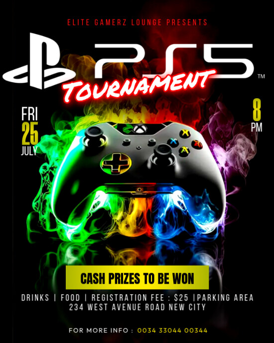 Playstation ps5 video games tournament competition invite editable ...