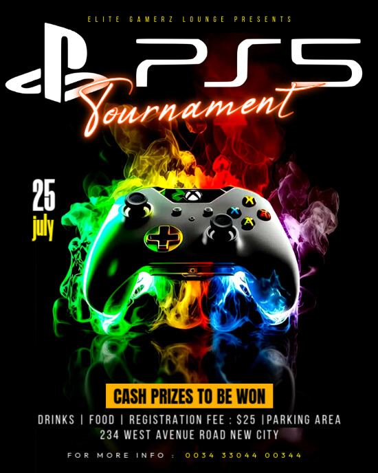 Playstation ps5 video games tournament competition invite editable flyer template poster maker Instagram Portrait