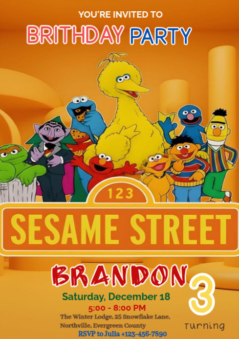 Plantilla de Sesame Street plaza desamo invitation Brithday party ...