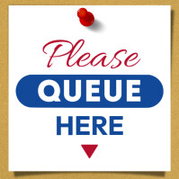 Please queue here arrow direction sign Template | PosterMyWall