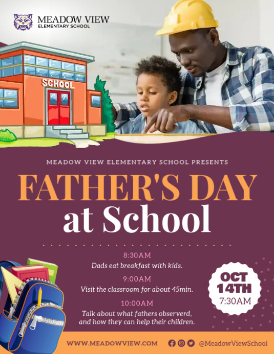 Plum Father's Day at School Flyer template